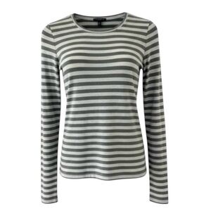 Theory Olive Green and Heathered Grey Stripe Long Sleeve Tee Size Medium